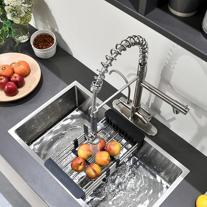 Fapully 3 in 1 Kitchen Faucet with Water Filler and Pull Down Sprayer,Brushed Nickel Commercial Kitchen Sink Faucet with Drinking Water Faucet