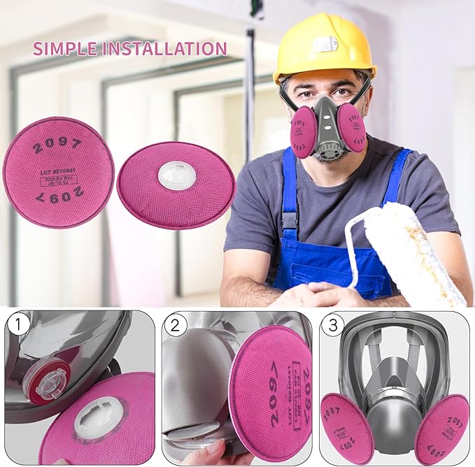 2097 Respirator Filters (20Pcs/10Pairs), Respirator Cartridges with Activated Carbon Layer, Filter for 6200, 6502, 6800, 7502 Respirator, for Against Particulate, Dust, Organic Vapor, Painting