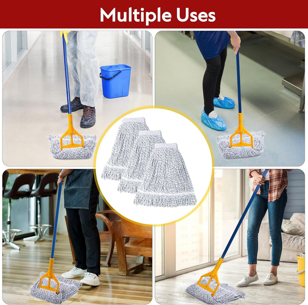 Matthew Cleaning Looped-End Pack of 12 Cotton,1.25'' Universal Headband Heavy Duty Commercial Mop Head Replacement for Indoor&Outdoor Use,Grease Stain Floor Cleaning String Mops Head Refill