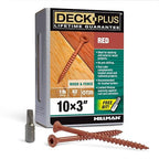 Deck Plus 3 Inch Epoxy Coated Exterior Wood and Fence Screws #10 x 3 Torx/Star Drive Included Coarse Thread, Outdoor Rust Resistant Decking Screw, Red, 1lb Box, 62 Pieces | 48432