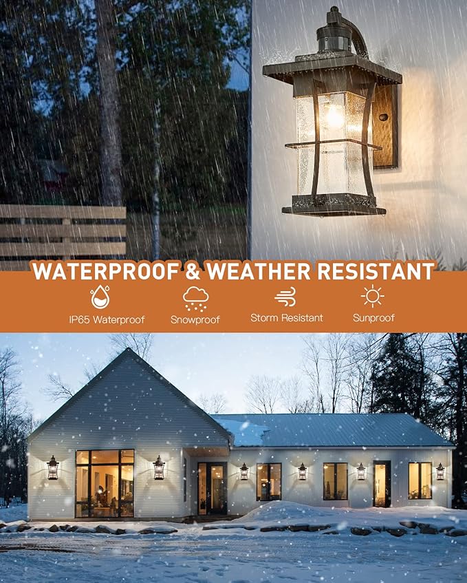 Motion Sensor Outdoor Wall Light Dusk to Dawn Exterior Light Fixtures Waterproof Exterior Sconce Black Porch Lamp Wall Mount Outside Lantern Light for House Front Door Garage