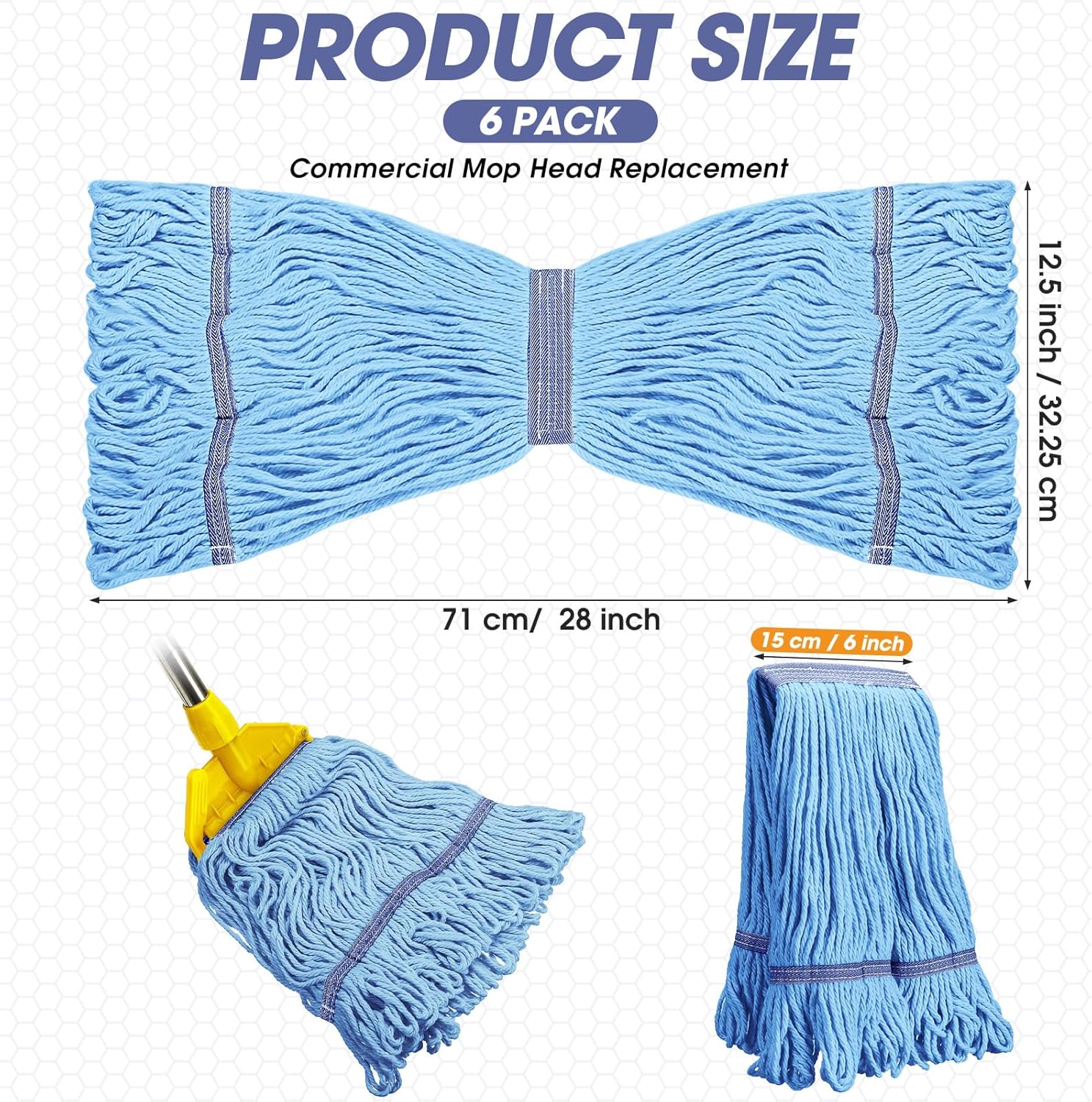 6 Pack Heavy Loop End Cotton String Mop Head Heavy Duty Mop Head Commercial Refills Mop Head Replacement for Home Industrial Commercial Floor Cleaning(Blue, Orange)