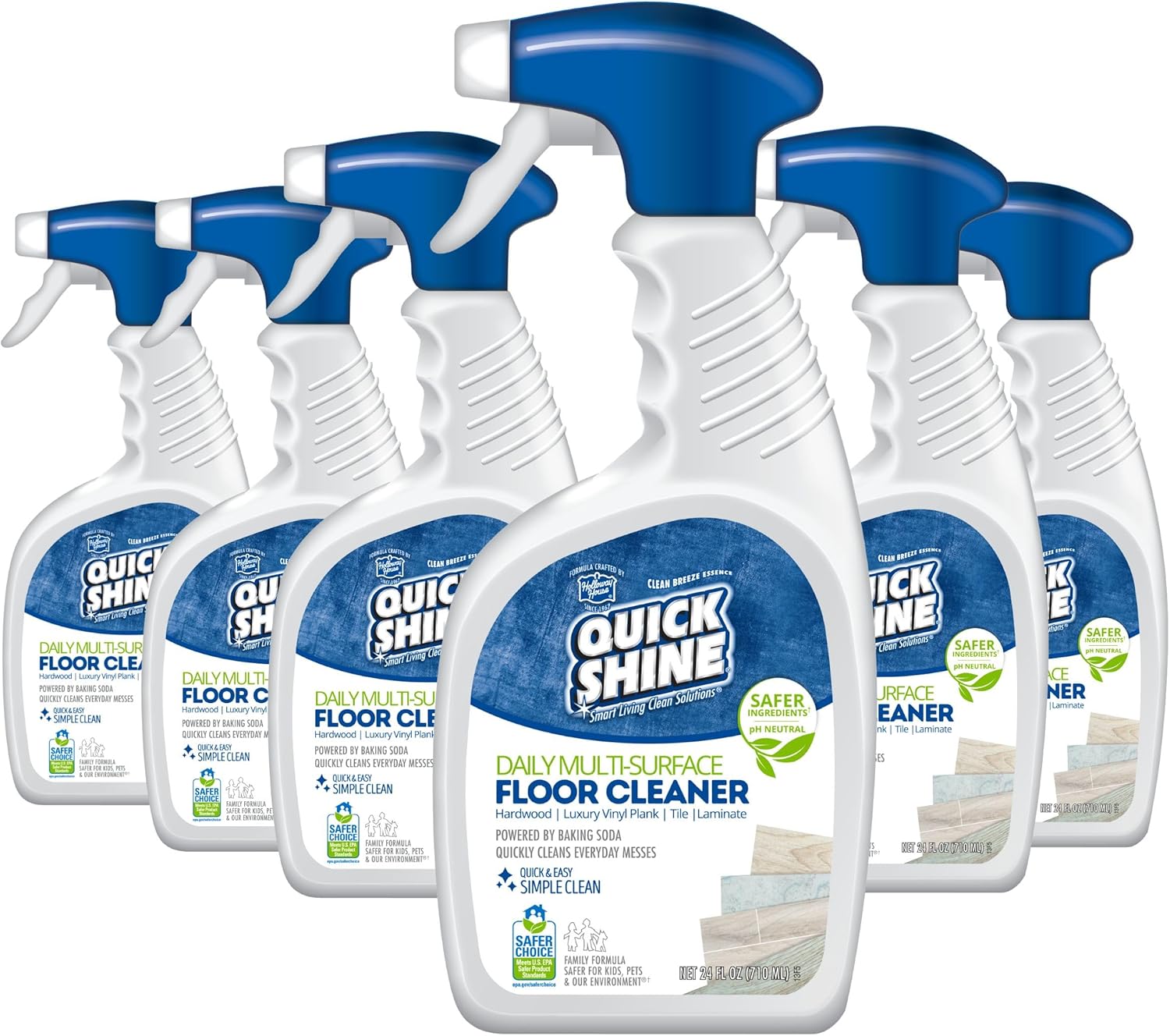 Quick Shine Multi Surface Floor Cleaner Daily Care 24oz, 6Pk | Ready to Use, Dirt Dissolving, Streak Free, No Rinse | Use on Hardwood, Laminate, Luxury Vinyl Plank LVT, Tile & Stone | Safer Choice