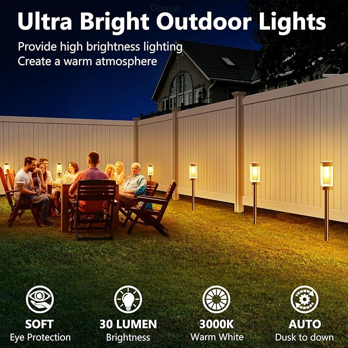Bright Solar Pathway Lights Outdoor 8 Pack Solar Lights Outdoor LED Waterproof with 3000K Tungsten Filament Bulb Landscape Lighting for Yard, Driveway, Garden, Walkway, Lawn, Path