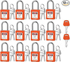 Lockout Tagout Locks with 2 Master Keys｜12-Pack Orange OSHA Loto Lock｜Keyed Different & Laser Coding｜Lock Out Padlock Kits for Machinery & Electrical Panels