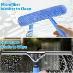 Squeegee with Shelf Storage for Window Cleaning,Window Cleaning Squeegee kit with Bucket&Microfiber Scrubber,Bathroom,Shower Doors,Mirrors,Tiles,and Car Windows Blue