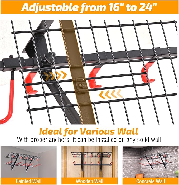 PLKOW Wall-Mounted Ski Rack, Skis Storage Rack for Garage Shed with Top Storage Shelf, Customizable Spacing, Supports Up to 560 lbs, 2-Pack