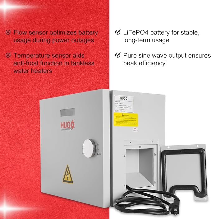 HUGO Battery Backup for Tankless Hot Water Heater & Gas Appliances L30 No Flow Kit