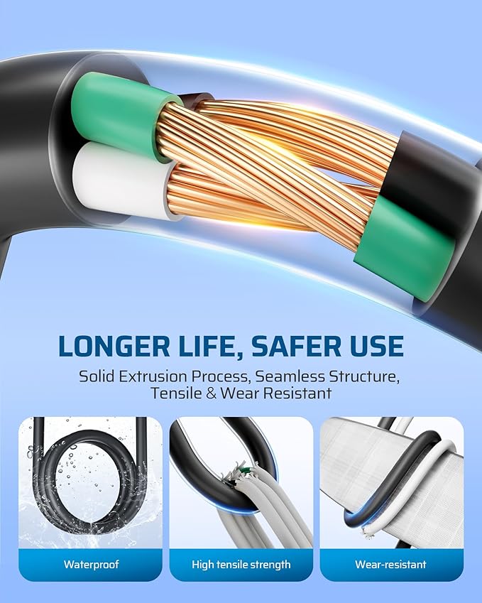 DEWENWILS 25Ft Outdoor Extension Cord Multiple Outlets, Evenly Spaced 3 Outlets Plugs with Safety Cover, 16/3 SJTW Weatherproof Wire for Outdoor String Lights and Holiday Decorations, UL Liste