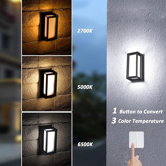 Modern Outdoor Wall Lights 2Pack, LED Rectangle 18W Bright Warm to Cool Tunable White Exterior Lighting Fixtures, Waterproof Outdoor Lights for House,Porch,Garage (Rectangle-CCT)