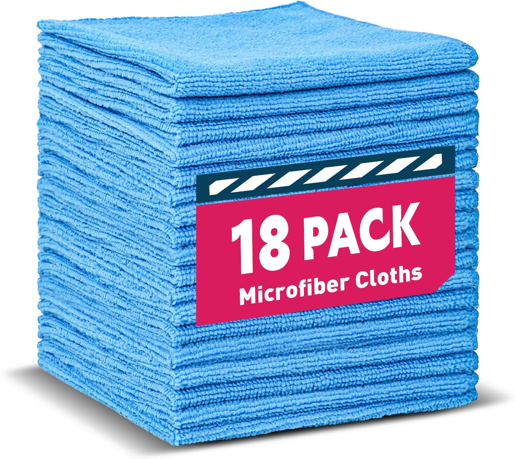 Microfiber Cleaning Cloths-18 Pack, Cleaning Rags, Microfiber Towels for Cars, Home Blue (12x12 inches)