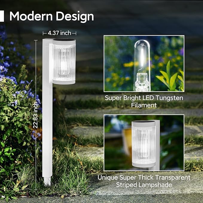 Solar Pathway Lights Outdoor, 2 Pack Upgraded Outdoor Solar Lights for Outside Super Bright Up to 12Hrs, IP65 Waterproof Solar Garden Lights for Yard Landscape Path Walkway Decor(Cool White)