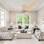 48" Ceiling Fan No Light - Low Profile Flush Mount Ceiling Fan, 6-Speed Remote Control, Solid Wood, Quiet Reversible DC Motor, Wood/Silver Finish, for Bedroom, Living Room, Porch