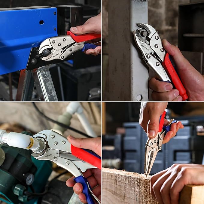 Workpro 3-piece Jaw Locking Pliers (10 Inch Curved Jaw, 7 Inch Curved Jaw, 6-1/2 Inch Straight Jaw)