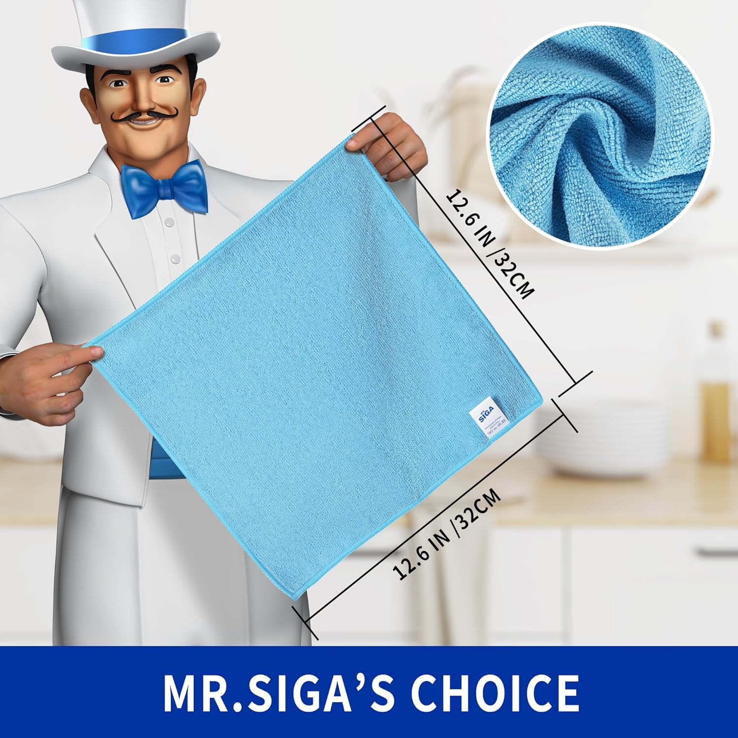 MR.SIGA Microfiber Cleaning Cloths, All-Purpose Surface Microfiber Towels, Streak Free Cleaning Rags, Pack of 12, Sky Blue, Size 32 x 32 cm(12.6 x 12.6 inch)