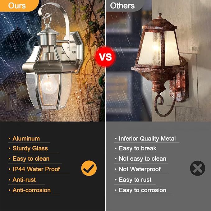 Outdoor Wall Lantern, 13.25IN Porch Lights Outdoor with Glass Shades, Large Waterproof Exterior Lighting Fixtures, Aluminium Outside Light for House Farmhouse Patio Doorway Garage (E26 Base Max 40W )