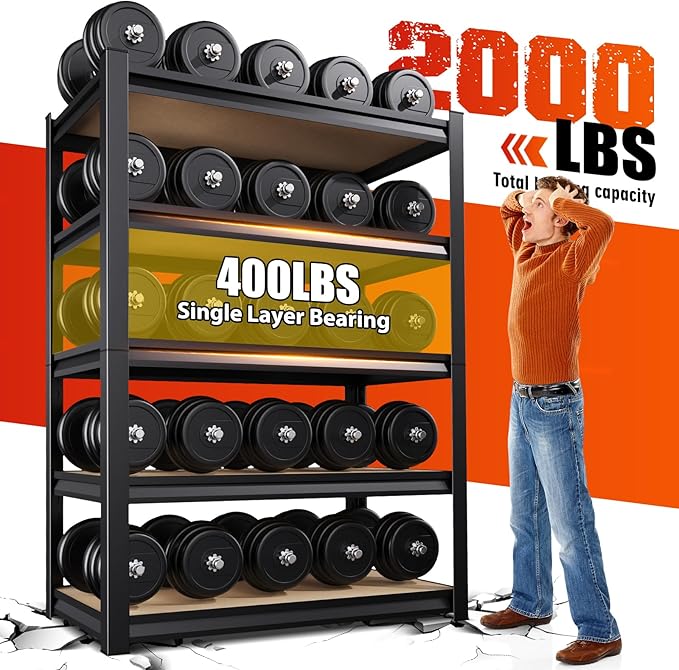 46" W Garage Shelving-2050 lbs 5 Tier Storage Shelves,Adjustable Heavy Duty Metal Shelving Unit and Storage Large Rack,Utility Steel Shelf for Warehouse Industrial Pantry Basement 71"x46"x18"