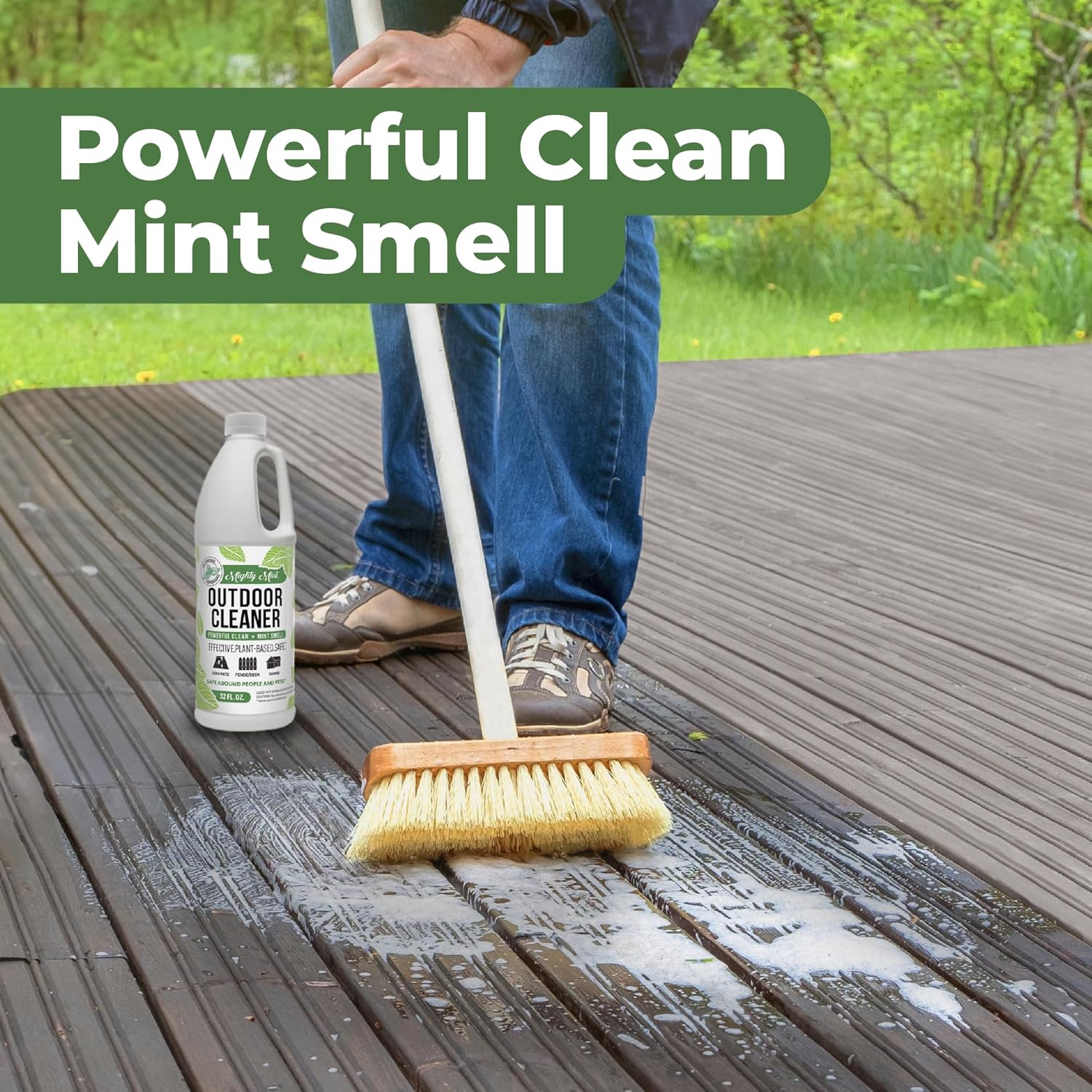Mighty Mint Outdoor Cleaner, Powerful | Bleach-Free | Biodegradable, Cleans Stains on Wood, Decks, Concrete, Patios, and Vinyl Siding, Natural Mint Scent, 32oz