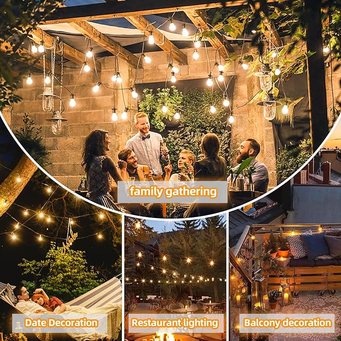 LED Outdoor String Lights with 20 Shatterproof Edison Bulbs, 39.4FT Commercial Grade Patio Lights, Replaceable Wick Outside Hanging Lights Waterproof for Porch, Deck, Garden, Backyard 2700K