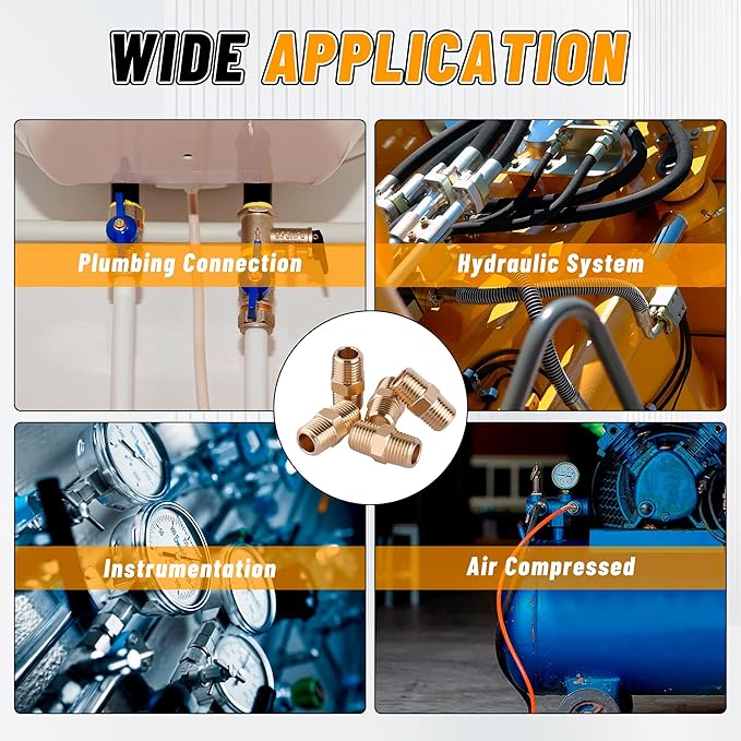 KOOTANS 12pcs Brass Pipe Fittings 1/4 NPT x 1/4 NPT Male to Male Solid Brass Hex Nipple NPT Adapter Pipe Fitting Equal Nipple Connector