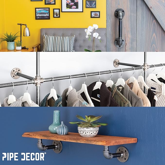 PIPE DÉCOR 1/2” x 7” Malleable Cast Iron Pipe Nipple, Pre-Cut Connectors, Industrial Steel Grey Fits Standard Half Inch Black Threaded Pipes Nipples and Fittings, Build Vintage DIY Furniture, 6 Pack