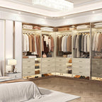 Aheaplus Closet System with 6 Drawers, 4.5ft Wood Closet Organizer System, Walk-in Closet or Small Closets Wardrobe, Clothes Rack with Hanging Rods, White Oak