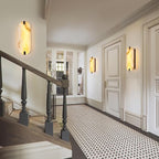 14.17in Alabaster Wall Sconces, Natural Marble Wall Light, Modern LED Alabaster Sconces for Living Room Indoor Wall Lamps for Dining Room Stairs Bedroom,Black