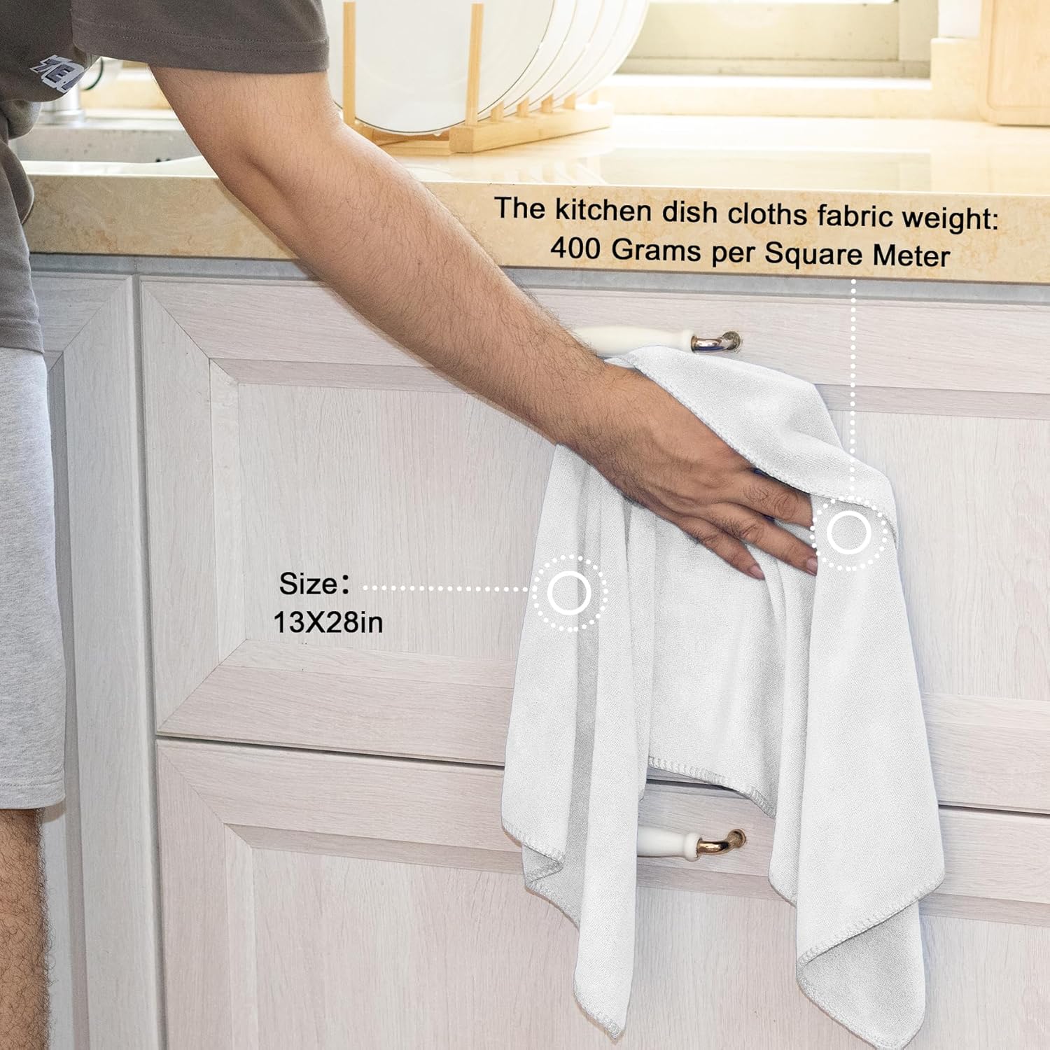 kimteny 13x28 Inches Kitchen Cloth Dish Towels, 400 GSM Premium Dishcloths, Super Absorbent Coral Velvet Microfiber Cleaning Cloths, Fast Drying Rags for Washing Dishes (6 Pack, White)