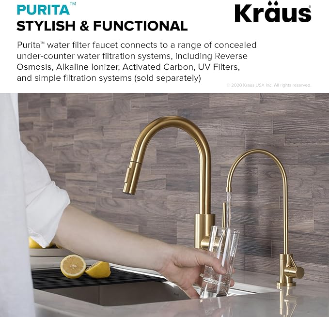 KRAUS Purita 100% Lead-Free Kitchen Water Filter Faucet in Brushed Brass, FF-100BB