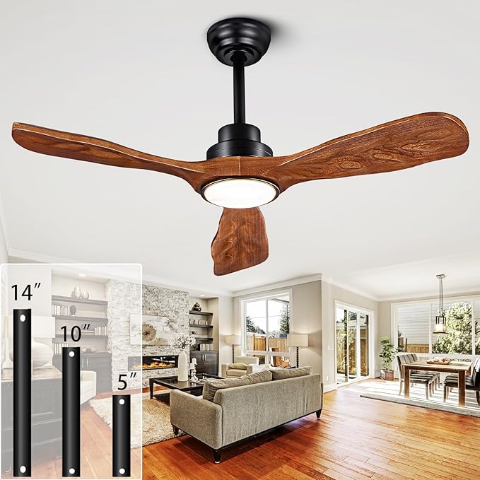 42” Ceiling Fan with Lights and Remote Control Ceiling Fan, Wooden Ceiling Fan with Lights Silent Reversible DC Motor with 3 Blades for Farmhouse, Living Room, Bedroom, Office. (Black + Walnut)