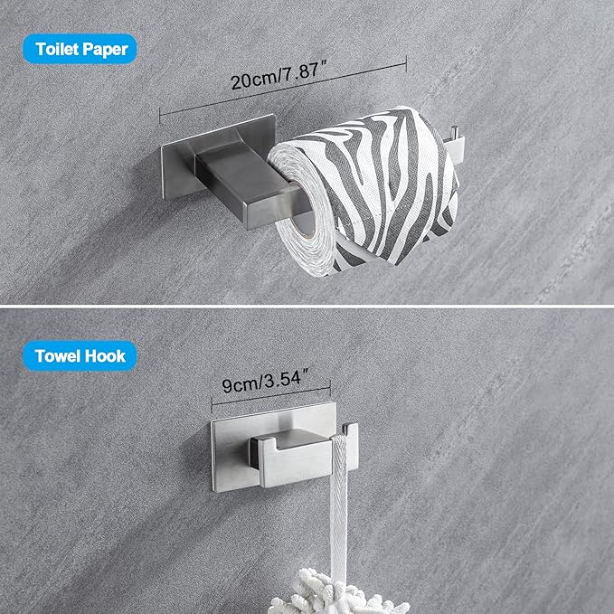 4-Pieces Bathroom Hardware Accessories Set, Towel Rack Towel Bar Toilet Paper Holder Towel Hook Self Adhesive Stainless Steel Towel Rack Set for Bathroom Wall Mounted, Brushed Nickel, 16 Inch