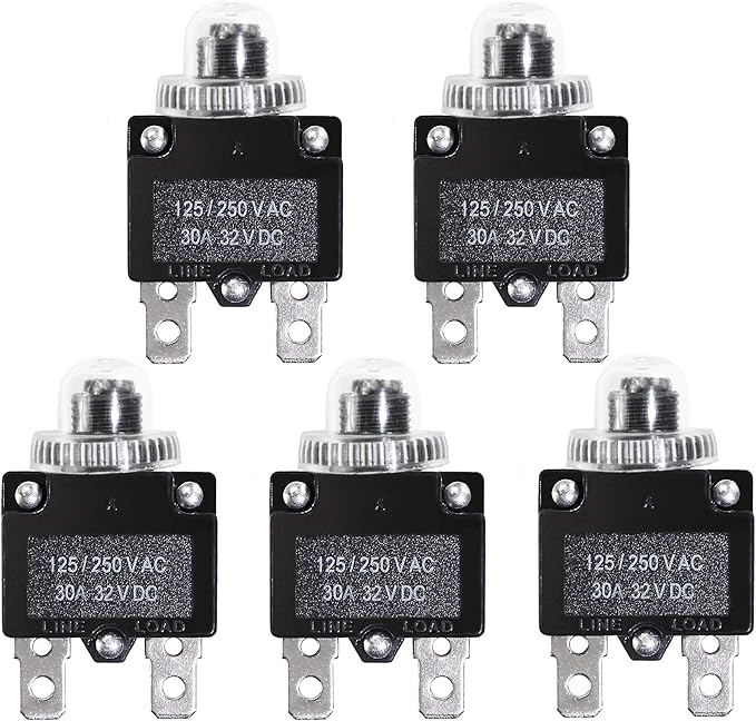 5PCS 30Amp Circuit Breakers with Manual Reset 32VDC,AC125-250V with Quick Connect Terminals