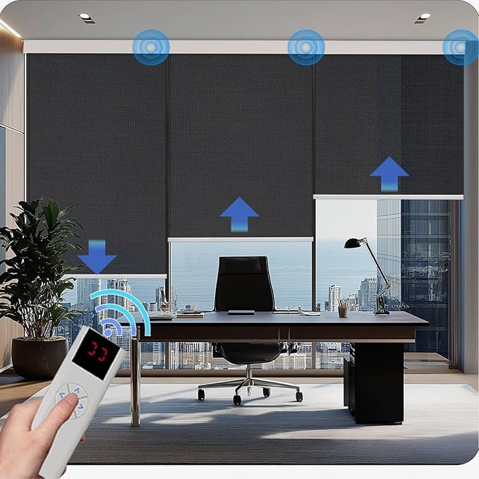 Motorized Blinds with Remote Cordless Automatic Motorized Shades Custom Blinds for Windows Smart Curtains Compatible with Alexa Google Home(Solar Black,W70 x H72in)