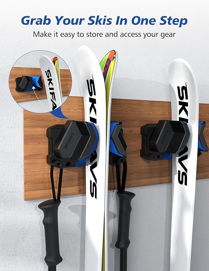 Ski and Snowboard Wall Mount Storage Rack - Heavy Duty Nonslip Organizer for Garage - Fits Any Ski or Snowboard - Tool Organizer - Blue