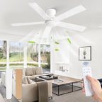 48 Inch Flush Mount Ceiling Fan without lights, White Ceiling Fan with Remote, 6-Speeds, Quiet Reversible DC Motor, Indoor/Outdoor Ceiling Fans for Living Room, Bedroom, Patio