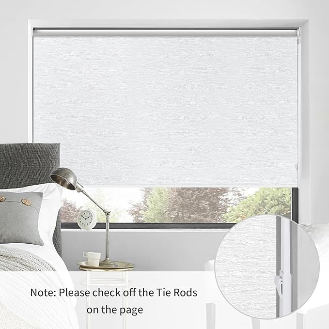 ALLBRIGHT 100% Blackout Roller Blinds Woven Shades with Striped Jacquard, Cordless Window Shades, UV Protection Fabric, Easy-Install for Indoor Home & Office, White, 30" W x 72" H