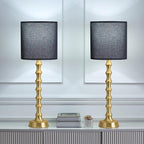 Set of 2 Gold Table Lamps, 30.5" Electroplated Gold Bamboo Base with White Linen Shade, Tall Buffet Lamps for Dining Room, Living Room, Bedroom Decor