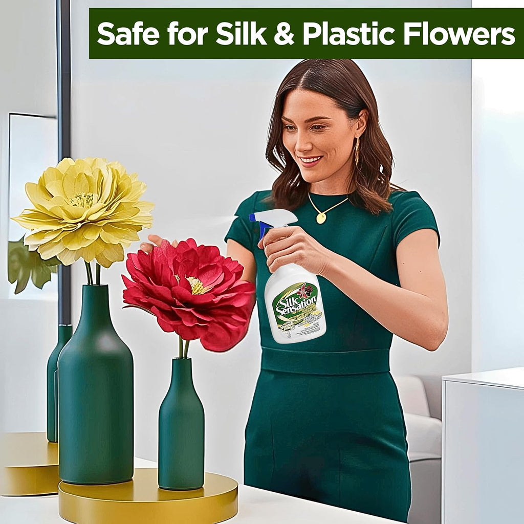 Sparkle Plenty Silk Sensation Artificial Flower & Plant Leaf Cleaner and Shine - Fake Flower Dusting Spray - Silk Plant Cleaner Spray No Wipe - Drip Dry Cleaning Supplies for Artificial Tree (32oz)
