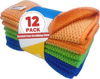 12 Pack Microfiber Scrub Dish Cleaning Cloth, Non-Scratch, Reusable & Durable for Pan Pot Dish Cooktop Stovetop Counter Kitchen Household, Machine Washable, 6 x 6 Inch, Orange, Blue & Green Assorted