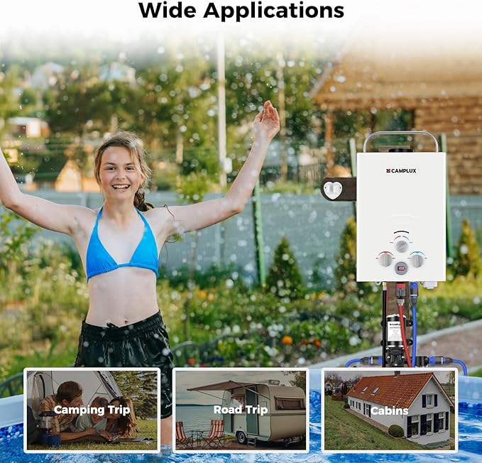 Tankless Water Heater, Camplux 1.58 GPM Propane Portable Water Heater With Pump Kit, White