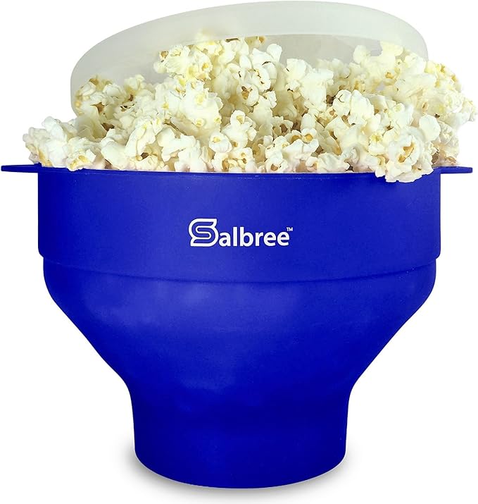The Original Salbree Collapsible Silicone Microwave Popcorn Popper Maker Machine, Microwavable Bowl Holds 16 Cups, Uses Hot Air and Oil Always Optional - The Most Colors Available (Blue)