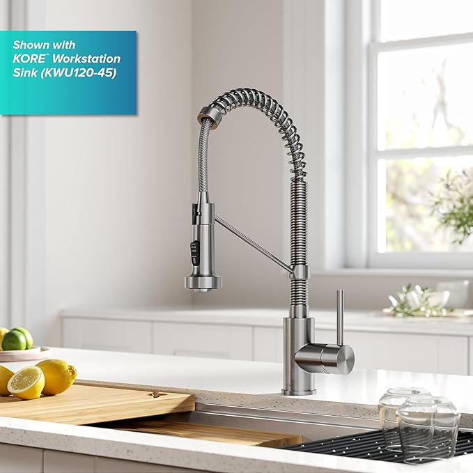 KRAUS Bolden Touchless Sensor Commercial Style 2-Function Single Handle Pull Down Kitchen Faucet in Spot-Free Stainless Steel, KSF-1610SFS