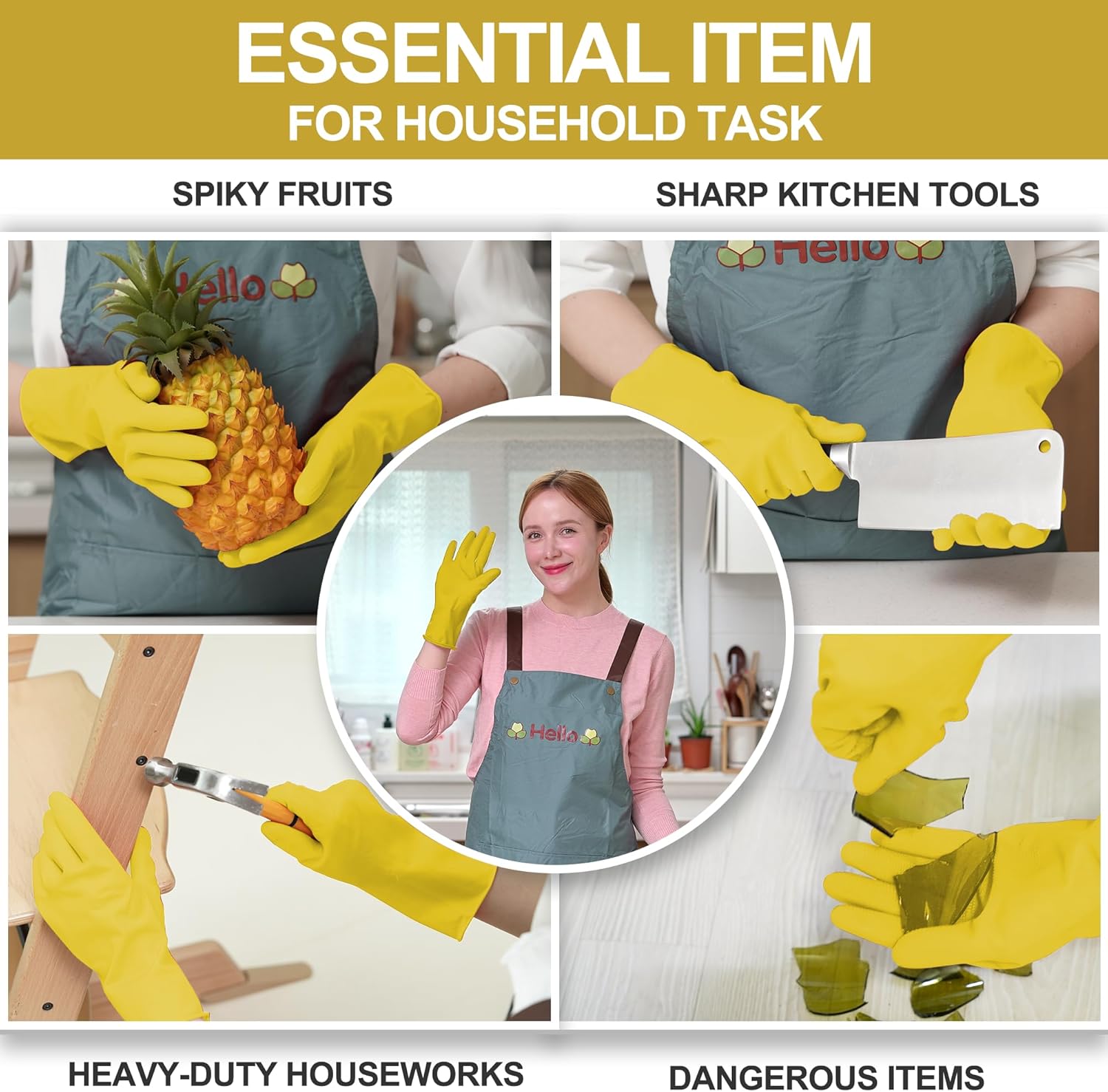 MAMISON 10 Pack Simple and Short Hands Gloves, Reusable Non-Slip Rubber Gloves Large Size