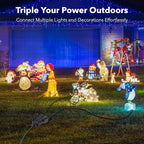 BN-Link's 2 Pack Outdoor Extension Cord Set is Ideal for Holiday Yard Decorations and Garden Equipment. with Three outlets You can Plug in Loads up to a Total of 13amps/1625watts. (Black, 10ft)