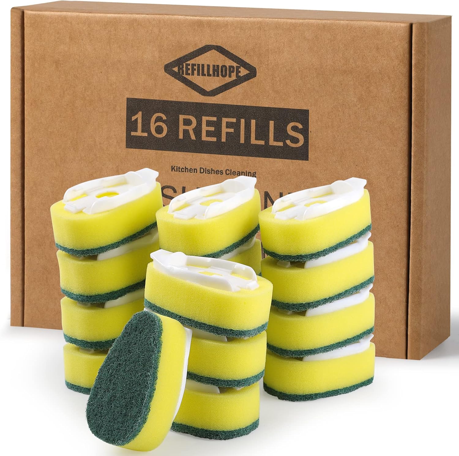 Dish Wand Refills 16Pack, Dishwand Sponges Replacement Heads,Common Compatible Dish Wand Heads, Durable Dish Wand Scrubber Sponge for Kitchen Cleaning