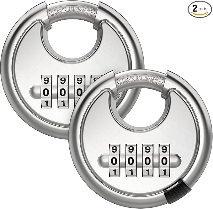 Puroma Combination Lock, Stainless Steel Disc Padlock with Hardened Steel Shackle, Keyless Heavy Duty Combo Lock for Outdoor Sheds Fence, Gate Hasps, Storage Unit, School Gym Locker (2 Pack, ‎Silver)
