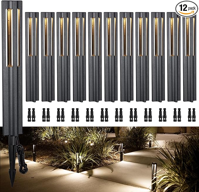 LEONLITE 12-Pack Low Voltage Path Lights, 3W LED Landscape Pathway Lights, Outdoor Landscape Lighting for Driveway, Garden, Aluminum, 12-24V AC/DC, ETL Listed, IP65 Waterproof, 3000K Warm White, Black