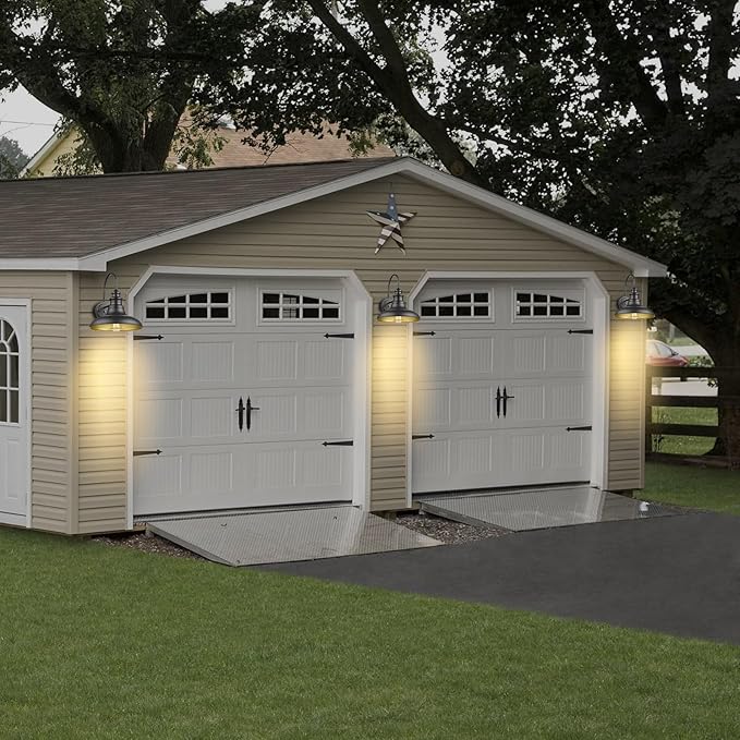 Dusk to Dawn Sensor Outdoor Barn Light Fixture, 12.3 Inch Dome Outdoor Wall Sconce Farmhouse Wall Mount Lights Exterior Gooseneck Light Fixture Black Finish Industrial Wall Lantern for Porch, 1Pack