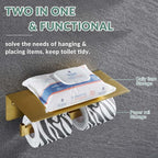APLusee Brushed Gold Double Toilet Paper Holder with Shelf, Heavy Duty 304 Stainless Steel Tissue Holder for Bathroom with Storage, Commercial Paper Roll Dispenser Wall Mounted