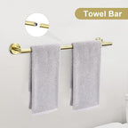 TURS Brushed Gold Bathroom Hardware Set 5 Piece, SUS304 Stainless Steel Bath Towel Bar Set, 24 Inch Bathroom Accessories Kit Wall Mounted